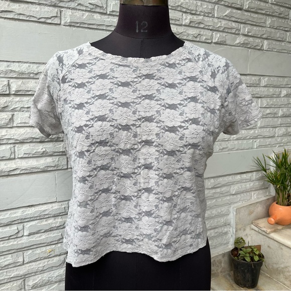 Grey Sheer Net Short Top - Picture 2 of 8